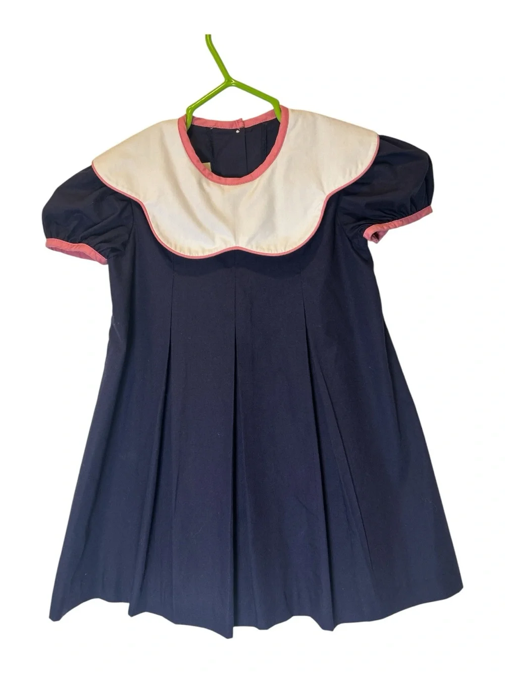 The Beaufort Bonnet Company Navy Dress with White Bib and Pink Trim size 3T